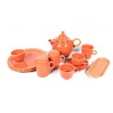 Fiesta Persimmon Teapot, Teacups, Plates +