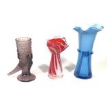 Fenton Cornucopia Vase & Art Glass Ruffled Vases