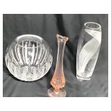 Fenton Pink Swung Vase & 2 Cut Glass Crystal Vases