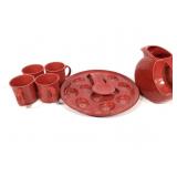 Fiesta Red Egg Tray, Mugs, Pitcher & Spoon Rest