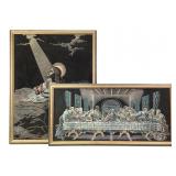 Pr Vtg Velvet Religious Paintings w Frames