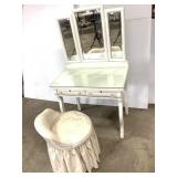 Vtg Folding Mirror Vanity w Matching Stool