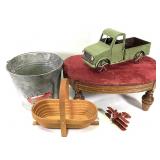 Stool, Bucket , Milltary Truck Toy +