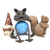 Squirrel, Gnome & Solar Power Cat Garden Decor