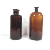 2 Lg Amber Glass Apothecary Bottles