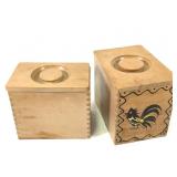 Hand Painted Woodpecker Wood Ware 2 Canisters