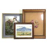 Needlepoint In Ornate Frame & 2 Fr Reproductions