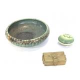 Art Pottery Bowl & 2 Trinket Boxes