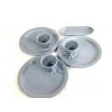 Fiesta Periwinkle Plates, Teacups & Relish Tray