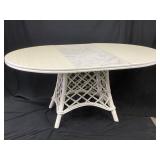 26" White Formica Top Rattan Base Dining Table