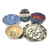 5 Art Pottery Signed Stoneware+