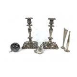 Meriden Britannia Candle Sticks, Pewter Bud Vase +