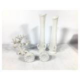 Milk Glass Swan Vases, Ceramic Floral S&P Shakers+