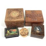 3 Carved Wood Trinket Shelac Bx & Russian Lacquer