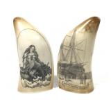 Pair Faux Scrimshaw Whale Tooth