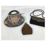 Vtg Beaded Purses & Brown Suede Clutch