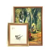 Framed Batik & Asian Ink Wash Birds