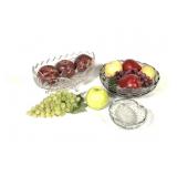 Decorative Faux Fruit w/ Glass Bowls & Ashtray