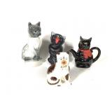 Ceramic Cat Figures, Tea Pot & James Beam Decanter