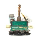 Vtg Drafting Tool Set, Glasses, Buttons, Pens +