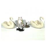 PR Lenox Ivory Swan Dish 4 Cat Ring Holder Votive+