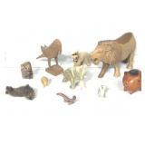 Vtg Animal Toy Figures Wood Stone Fur +