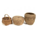 3 NA Woven Splint w Handle & 2 Coiled Grass Basket