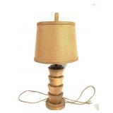 Vtg Wood Table Lamp w Canvas Shade