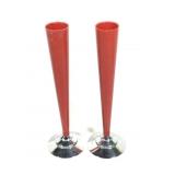 2 Red Trumpet Bud Vase 1930's Dura Co
