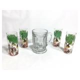 4 Federal Glass Dancing Natives Glasses & Lg Stein