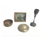 Silver Plated Candle Stick Embossed Brass Bowl+
