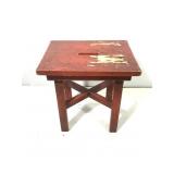 Antique Primitive Red Wooden Stool