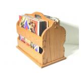 Small Oak Magazine Rack w/ Misc Vinyl Records