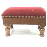 Foot Stool w Turned Legs & Red Velvet Upholstery