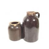 2 Brown Salt Gazed Stoneware Crocks