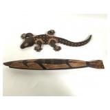Tribal Style Wood Carved Fish & Lizard