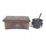 Brass Mortar & Pestle Breceda Wood Chest W Copper