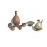 Signed Art Pottery Pitcher Cups Footed Bowl+