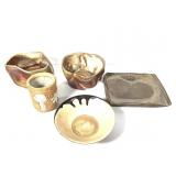 5 Art Pottery Ceramics Bowls Tray +