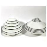 2 Art Deco Milk Glass w Bk Shades Cake Globe +