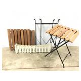 3 Wooden Slat Folding Tables & White Edging Fence