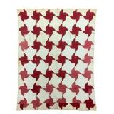 Early Red White Handmade Pinwheel Quilt 81' x 68'