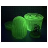 8pc Uranium Custard Glass Saucers Bowl +