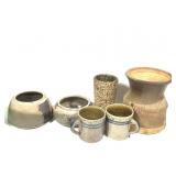 6 Art Pottery Vases Bowls Cups signed+