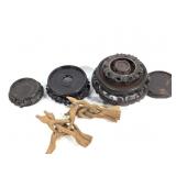 7 Carved Wood Chinese Display 2 Hand Carved Tripod