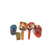 4 Tin Litho Noise Makers Mid 20th Century & Claw