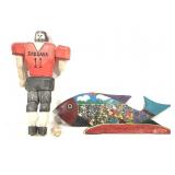 Carved Wood Hand Painted IU Football Player Fish +