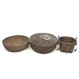 3 Chinese Woven Wicker Baskets
