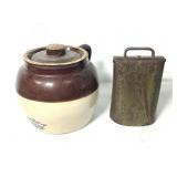 Cowbell & USA Stoneware Crock w Lid