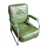 Art Deco Tubular Chrome Green Lounge Chair